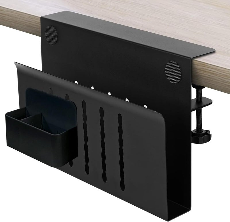 osseph Under Desk Laptop Holder  Desk Side Storage with Anti-Scratch Pad & Magnetic Pen Holder  Clamp on Table Organizer for Office Home Fits Flat Edge Table 0.3"" to 2.3"" - Image 1